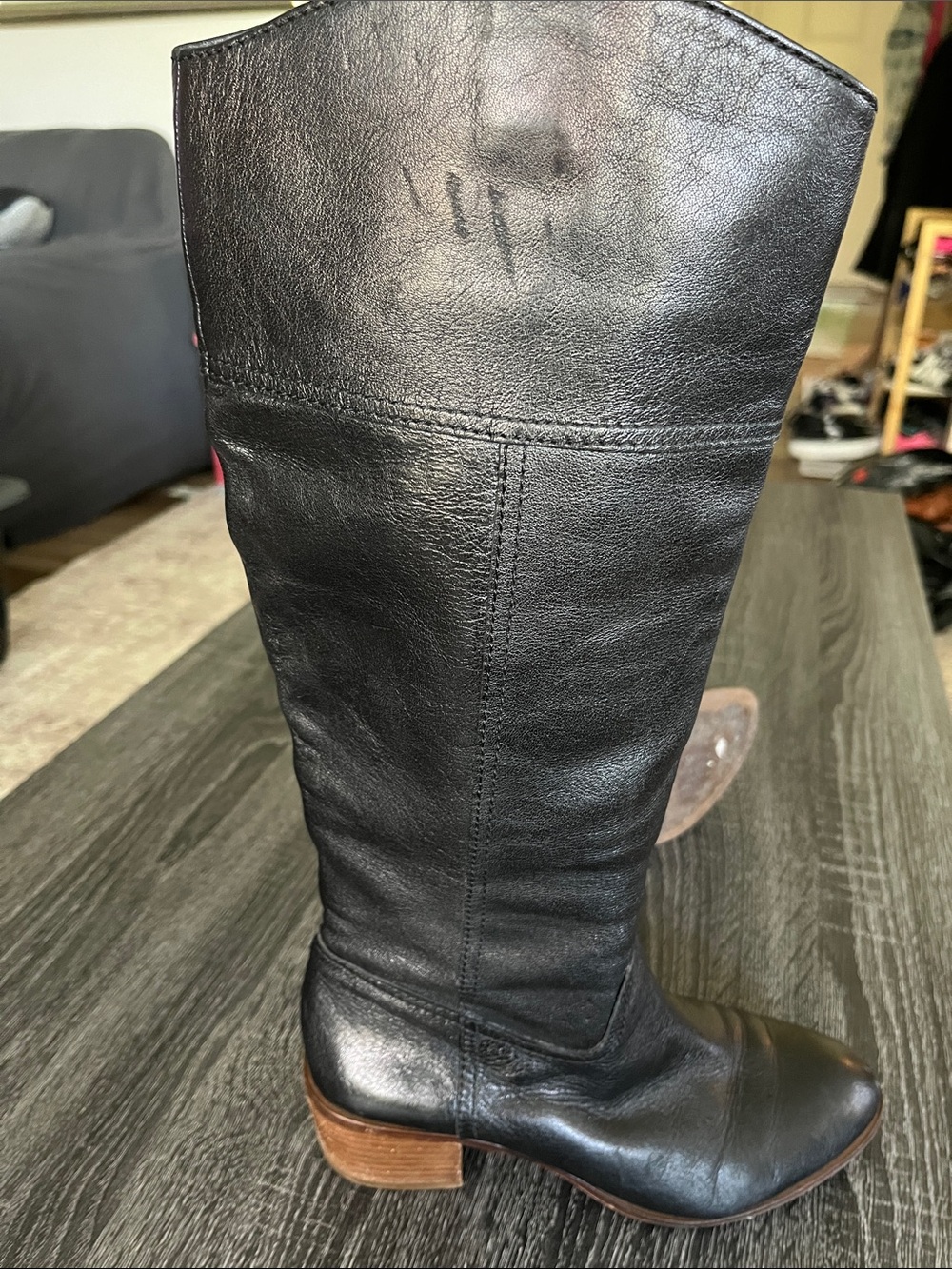 Louise et Cie Black Leather Knee-High Boots with Wood Heel